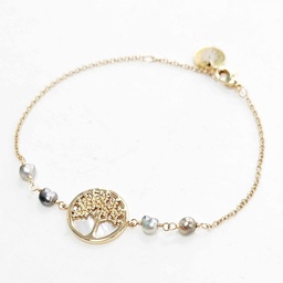 [4KNARBRE] BRACELET ARBRE DE VIE NACRE ET 4 KEISHIS - plaqué or