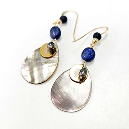 [NEGF10L] Boucle d'oreille plaqué or, Nacres, Keishi, lapis lazulis