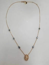 [COFLEUR] Collier Fleur zircon et 6 keishis plaqué or