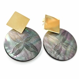 [BONACRD] BOUCLES D OREILLES NACRE RONDE GRAVEE - ACIER DORE