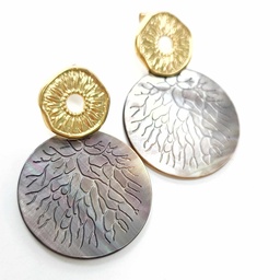 [BOCORAIL] BOUCLES D OREILLES NACRE RONDE CORAIL - acier doré