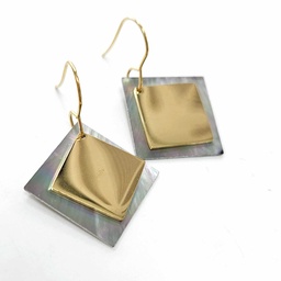 [LOSANGEBO] BOUCLES D OREILLES NACRE LOSANGES SUPERPOSES - acier doré