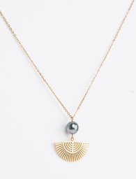 [EVENTAILCO] COLLIER EVENTAIL ET PERLE - acier doré