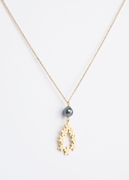 [SAKURACOD] COLLIER GOUTTE FLEURS SAKURA ET PERLE - acier doré