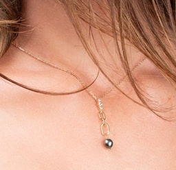 [COZRK] *COLLIER 3 ZIRCONS 3 MAILLES RECTANGLE 1 KEISHI* -plaqué or