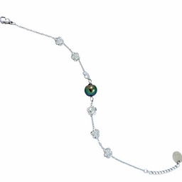 [BR6FP] BRACELET FLEURS ET PERLE - ACIER