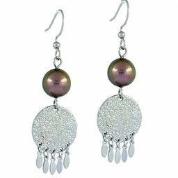 [BORP] BOUCLES D OREILLES ROND BRELOQUES ET PERLES - TAHITI