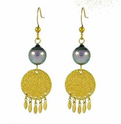[BORDP] BOUCLES D OREILLE ROND BRELOQUES ET PERLE - ACIER DORE