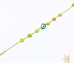 [BRD6FP] BRACELET 6 FLEURS ET PERLE - ACIER DORE