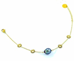 [BRMINISODOR] BRACELET MINI SOLEILS ET PERLE - ACIER DORE