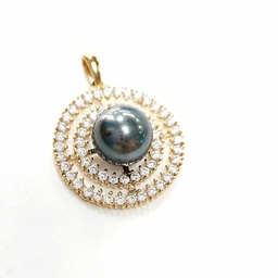 [PCZP] Pendentif plaqué or double cercles zircons+perle