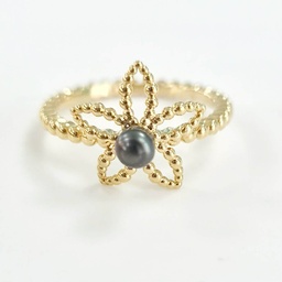 Bague plaqué or fleur évidée et 1 Keishi
