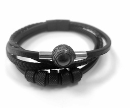 [BRNOLAN] BRACELET HOMME 4 CUIRS PERLE GRAVEE