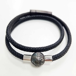 [BR2TG] BRACELET HOMME DEUX TOURS CUIR ET PERLE GRAVEE