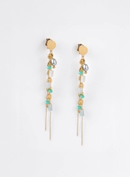 [BOLV] BOUCLES D OREILLES LONGUES VERTES KEISHIS - ACIER DORE - CAPSULE