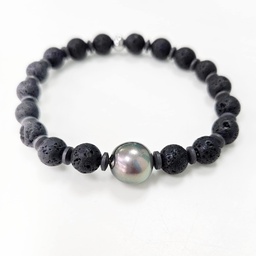 [BRLAV] BRACELET ELASTIQUE HOMME PIERRE DE LAVE HEMATITE ET PERLE