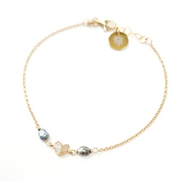 [COEUR2K] Bracelet plaqué or COEUR ZIRCON ET 2 KEISHIS