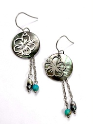 [BOHBT] Boucles d'oreilles en acier INOXYDABLE, turquoises et keishi