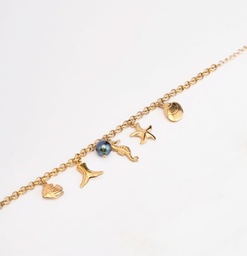 [BRSEA] BRACELET BRELOQUES DE LA MER + 1 PERLE - ACIER DORE