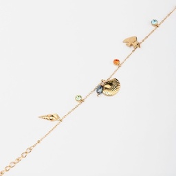 [BRCRISTAL] BRACELET BRELOQUES DE LA MER CRISTAUX ET KEISHI - ACIER DORE