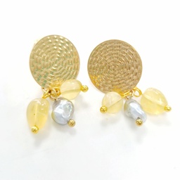 [BOKJ] Boucles d'oreilles acier doré estampe + pierres jaunes + keishis