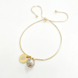 [BRP] Bracelet acier doré réglable et PERLE