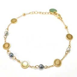 [BRSOK] Bracelet acier doré + soleils + 4 keishis