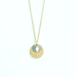 [CHNK] Collier acier doré estampe martelée + nacre + keishi
