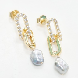 [BO2RECT] Boucles d'oreilles 2 rectangles zircons et keishis - plaqué or