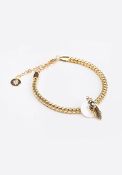 [BRF] BRACELET MAILLE PALMIER KEISHI NACRE RONDE ET FEUILLE - ACIER DORE