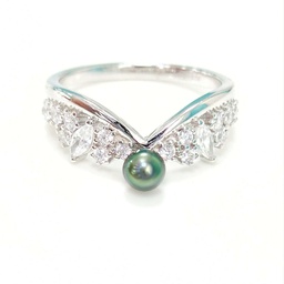BAGUE COURONNE DE ZIRCONS ET KEISHI - ARGENT
