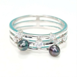 BAGUE LARGE ZIRCONS 2 KEISHIS - ARGENT