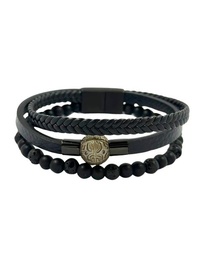 [ARBRC] Bracelet homme multi cuir, pierres de lave et perle gravée