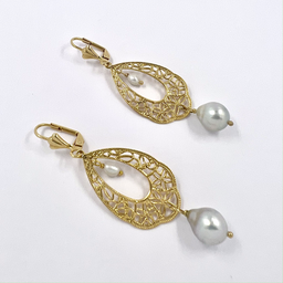 [GFBO40] Boucles d'oreilles Romantique perle et keishi - plaqué or