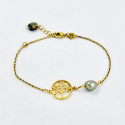 [GFBR19] Bracelet plaqué or Arbre de vie et keishi