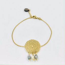 [GFBR34] Bracelet plaqué or Rosace et 3 keishis