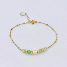 [GFBR37] Bracelet plaqué or Tige 1 keishi, aventurine et nacre