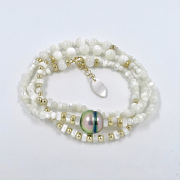 [GFBR55] Bracelet 3 tours perle et nacre plaqué or