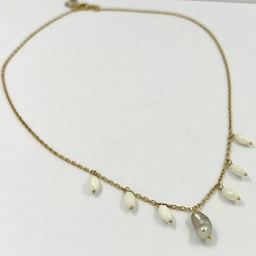 [GFCO50] Collier en plaqué or 6 nacres breloques &amp; 1 keishi