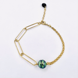 [IRPLBR] Bracelet plaqué or chaîne rectangle &amp; perle
