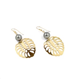 [M2GFBOP2] Boucles d'oreilles grande feuille Ape et perles de Tahiti