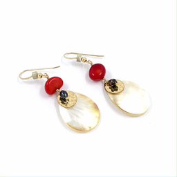 [NEGF10B] Boucles d'oreilles plaqué or nacre, pierre rouge/beige, sequin, keishis