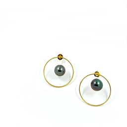 [RABO1] Boucles d'oreilles Rangiroa Rond acier doré perle